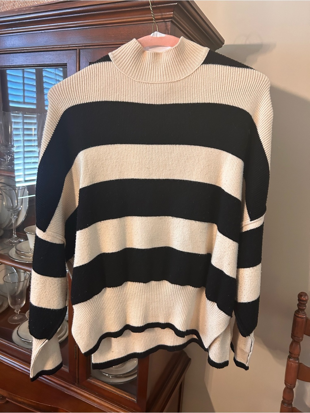 Altar'd State Black and Cream Striped Turtleneck Sweater